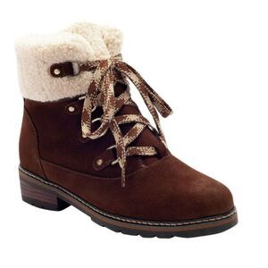 Blondo Vanessa Brown Leather Fleece Cuff Lace-Up Womens Waterproof Boots Sz 8.5